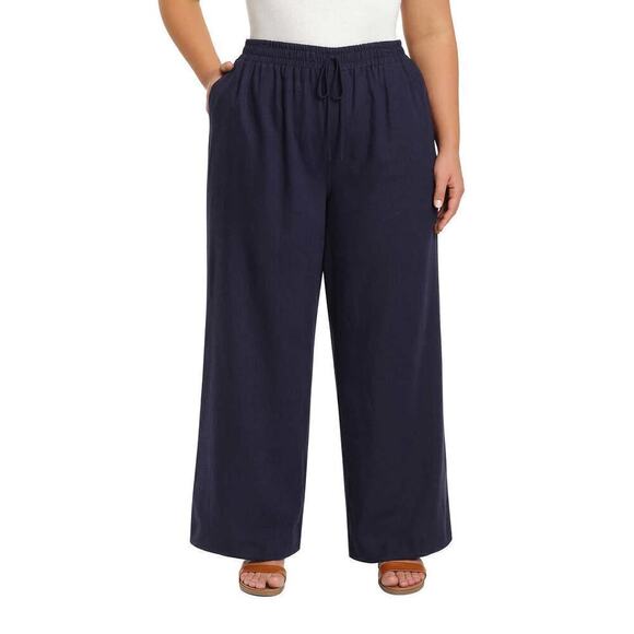 New! Briggs Women's Wide Leg Lightweight Linen Blend 2 Pockets Stripe Pants - Picture 5 of 8
